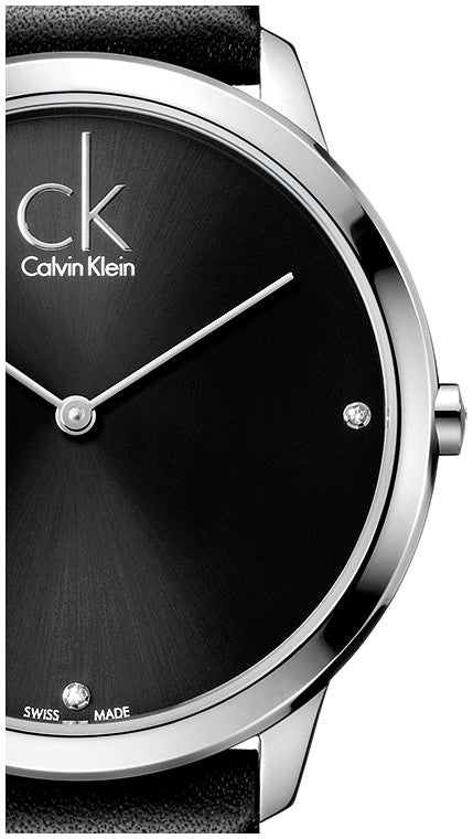 Calvin Klein Minimal Diamonds Black Dial Black Leather Strap Watch for Men - K3M211CS Buy Now By Calvin Klein
