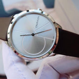 Calvin Klein Minimal Silver Dial Brown Leather Strap Watch for Men - K3M211G6 Buy Now By Calvin Klein