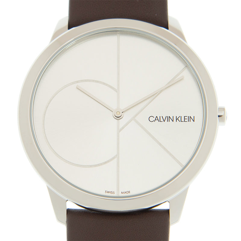 Calvin Klein Minimal Silver Dial Brown Leather Strap Watch for Men - K3M211G6 Buy Now By Calvin Klein