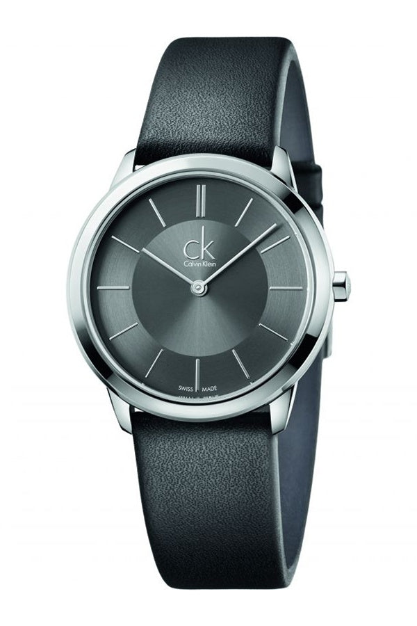 Calvin Klein Minimal Grey Dial Black Leather Strap Watch for Men - K3M221C4 Buy Now By Calvin Klein
