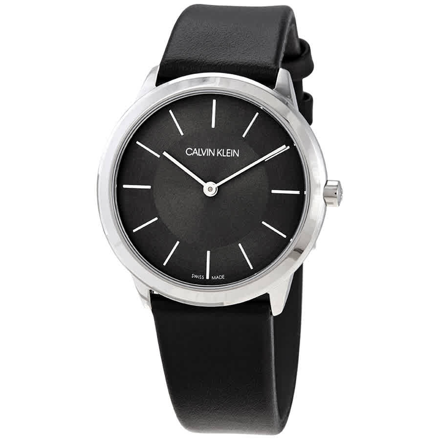 Calvin Klein Minimal Grey Dial Black Leather Strap Watch for Men - K3M221C4 Buy Now By Calvin Klein