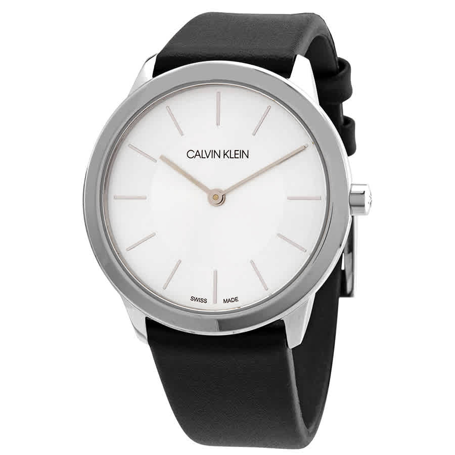 Calvin Klein Minimalist White Dial Black Leather Strap Watch for Men - K3M211C6 Buy Now By Calvin Klein