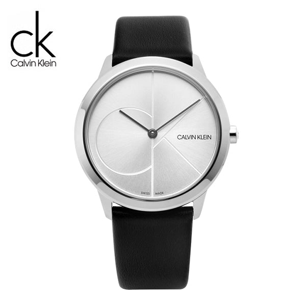 Calvin Klein Minimal Silver Dial Black Leather Strap Watch for Men - K3M221CY Buy Now By Calvin Klein