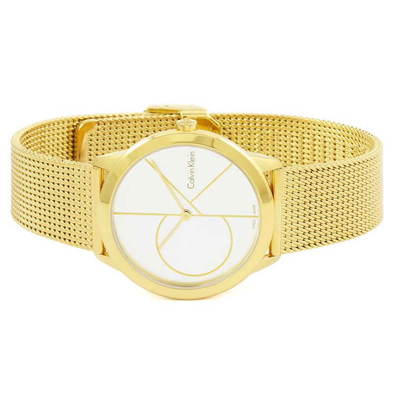 Calvin Klein Minimal Silver Dial Gold Mesh Bracelet Watch for Women - K3M22526 Buy Now By Calvin Klein