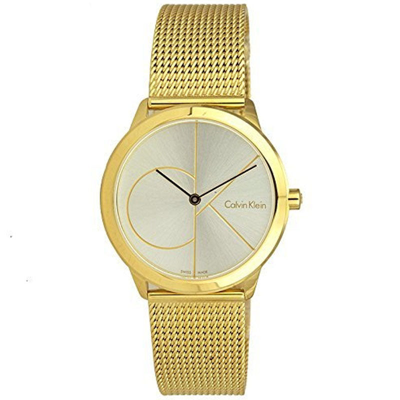 Calvin Klein Minimal Silver Dial Gold Mesh Bracelet Watch for Women - K3M22526 Buy Now By Calvin Klein