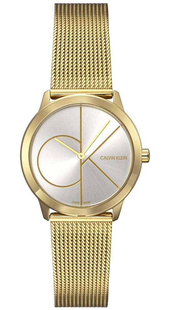 Calvin Klein Minimal Silver Dial Gold Mesh Bracelet Watch for Women - K3M22526 Buy Now By Calvin Klein
