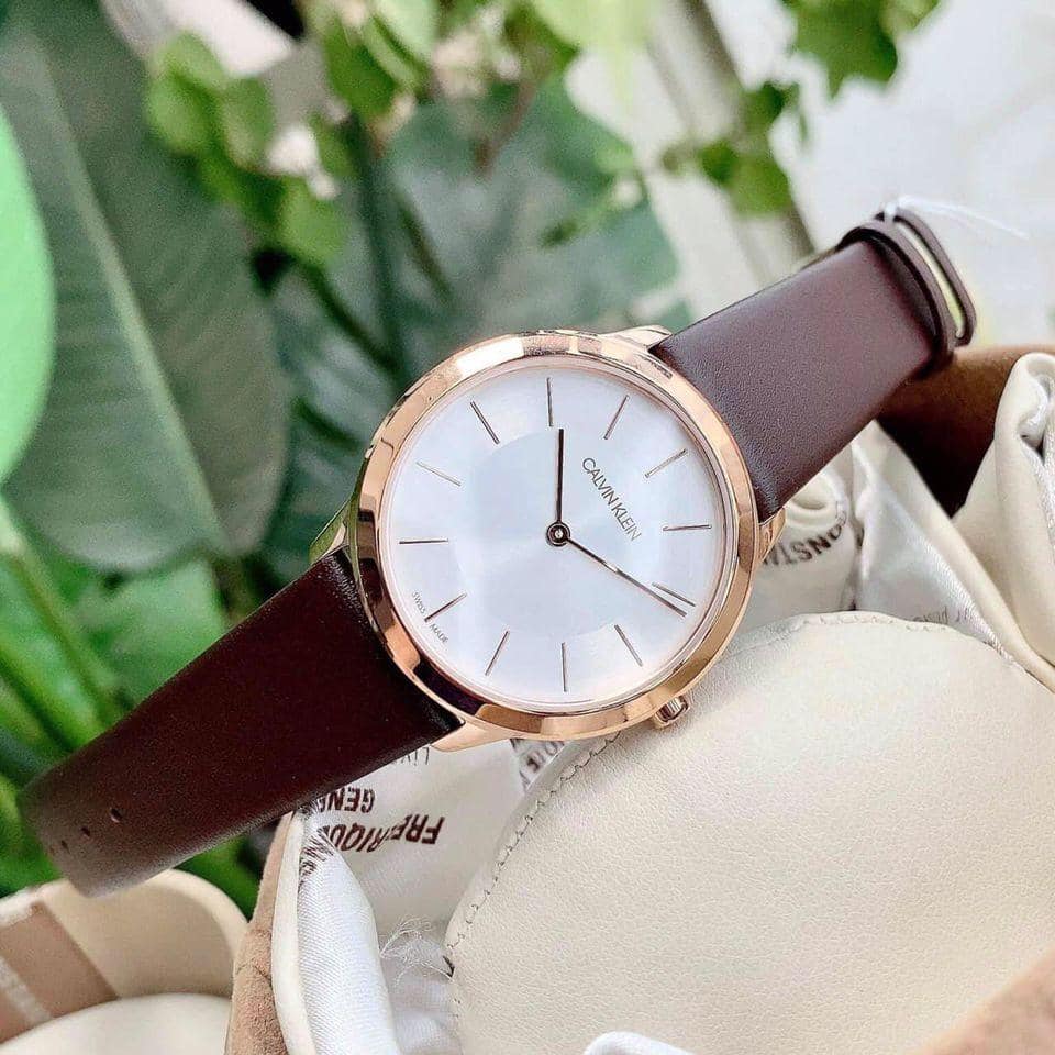 Calvin Klein Minimal White Dial Brown Leather Strap Watch for Women - K3M226G6 Buy Now By Calvin Klein