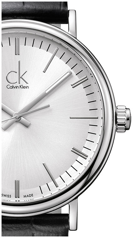 Calvin Klein Surround Silver Dial Black Leather Strap Watch for Men - K3W211C6 Buy Now By Calvin Klein