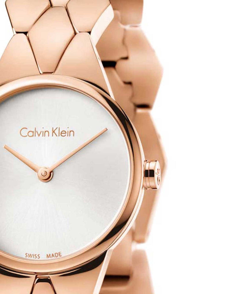 Calvin Klein Snake Silver Dial Rose Gold Steel Strap Watch For Women - K6E23646 Buy Now By Calvin Klein