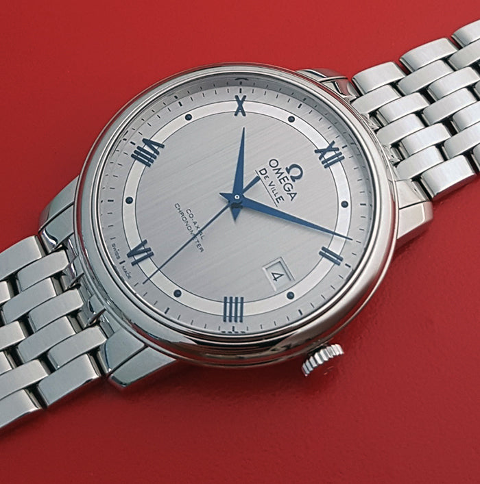 Omega De Ville Prestige Co-Axial Rhodium Silver Dial Silver Steel Strap Watch for Men - 424.10.40.20.02.001 Buy Now By Omega