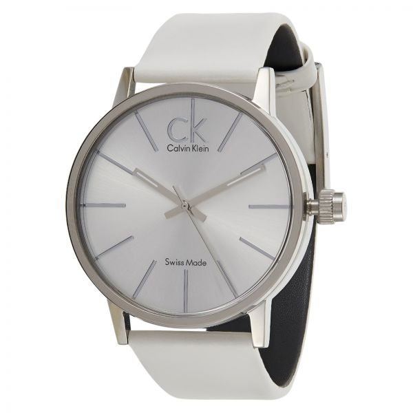 Calvin Klein Post Minimal Silver Dial White Leather Strap Watch for Men - K7621126 Buy Now By Calvin Klein