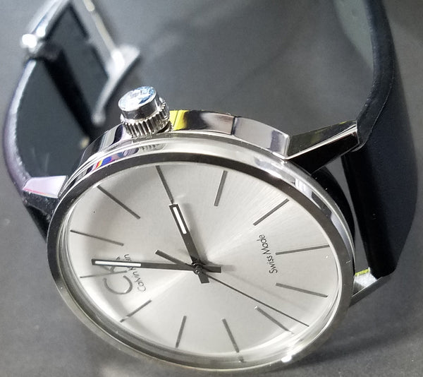 Calvin Klein Post Minimal Silver Dial Black Leather Strap Watch for Men - K7621192 Buy Now By Calvin Klein