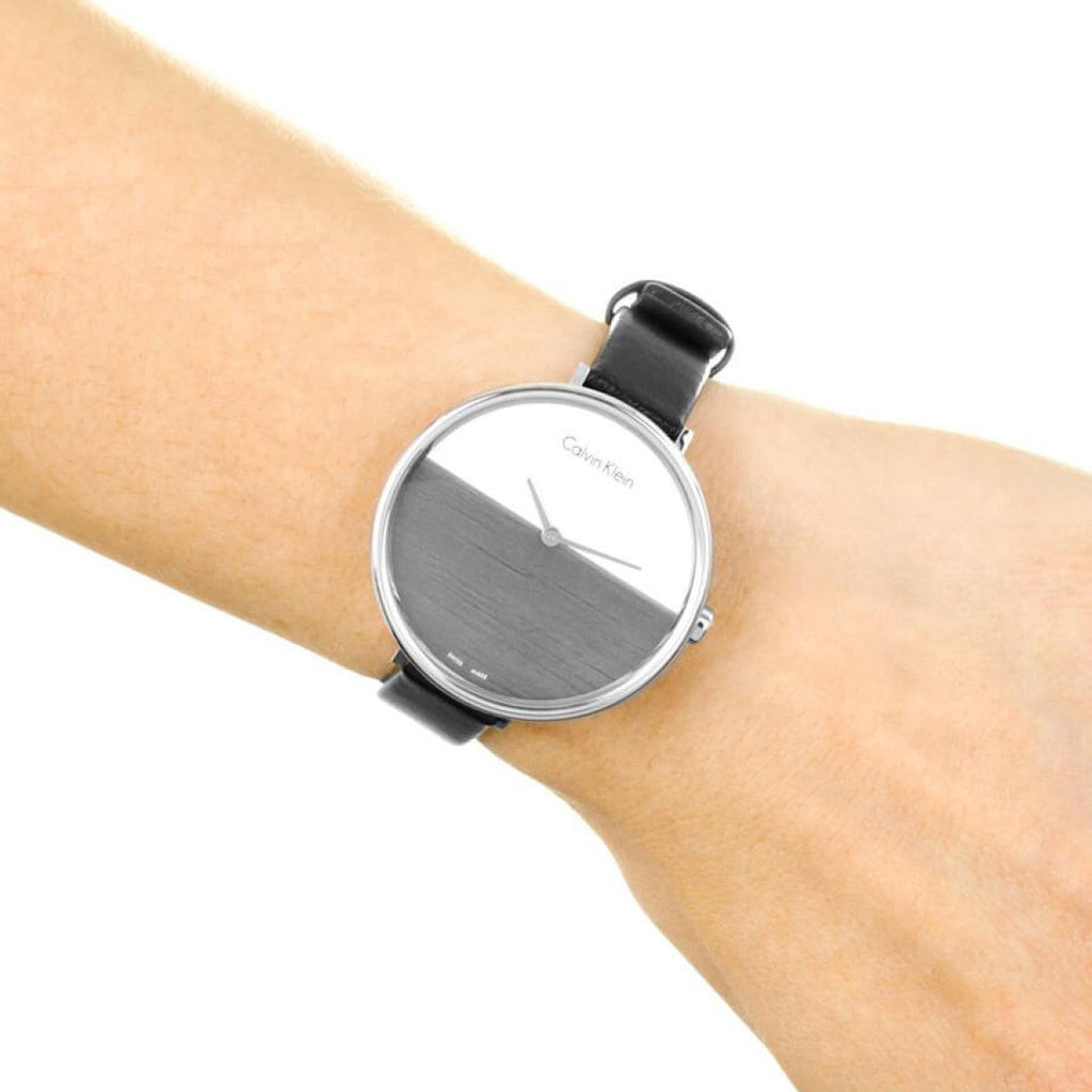 Calvin Klein Rise White Grey Dial Black Leather Strap Watch for Women - K7A231C3 Buy Now By Calvin Klein