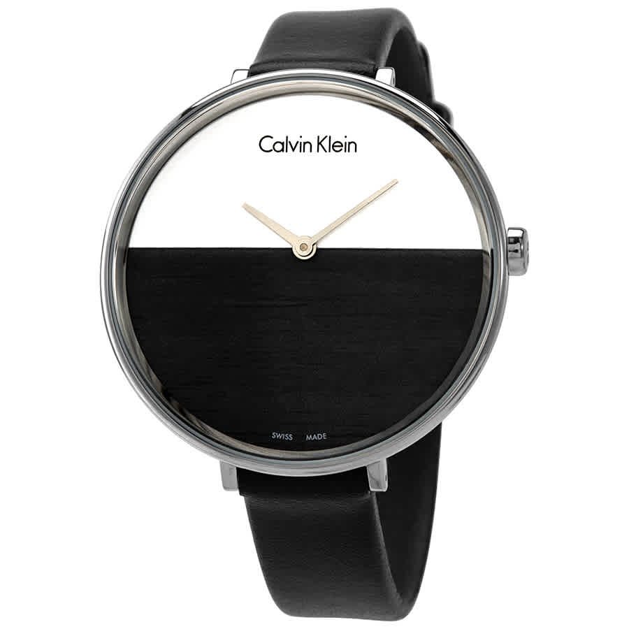 Calvin Klein Rise White Grey Dial Black Leather Strap Watch for Women - K7A231C3 Buy Now By Calvin Klein