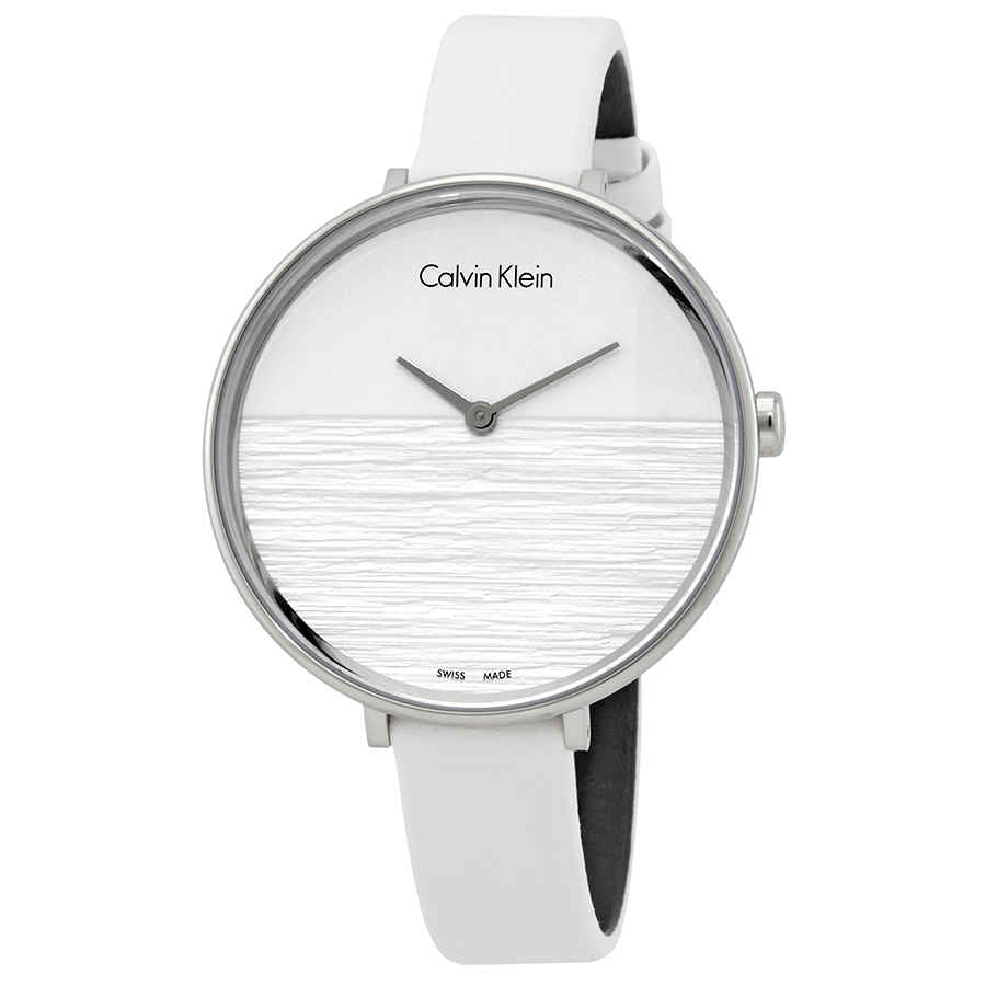 Calvin Klein Rise White Grey Dial White Leather Strap Watch for Women - K7A231L6 Buy Now By Calvin Klein