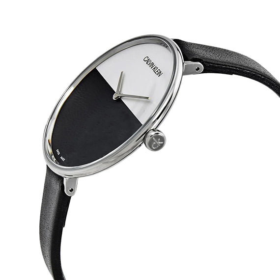 Calvin Klein Rise White Grey Dial Black Leather Strap Watch for Women - K7A231C3 Buy Now By Calvin Klein