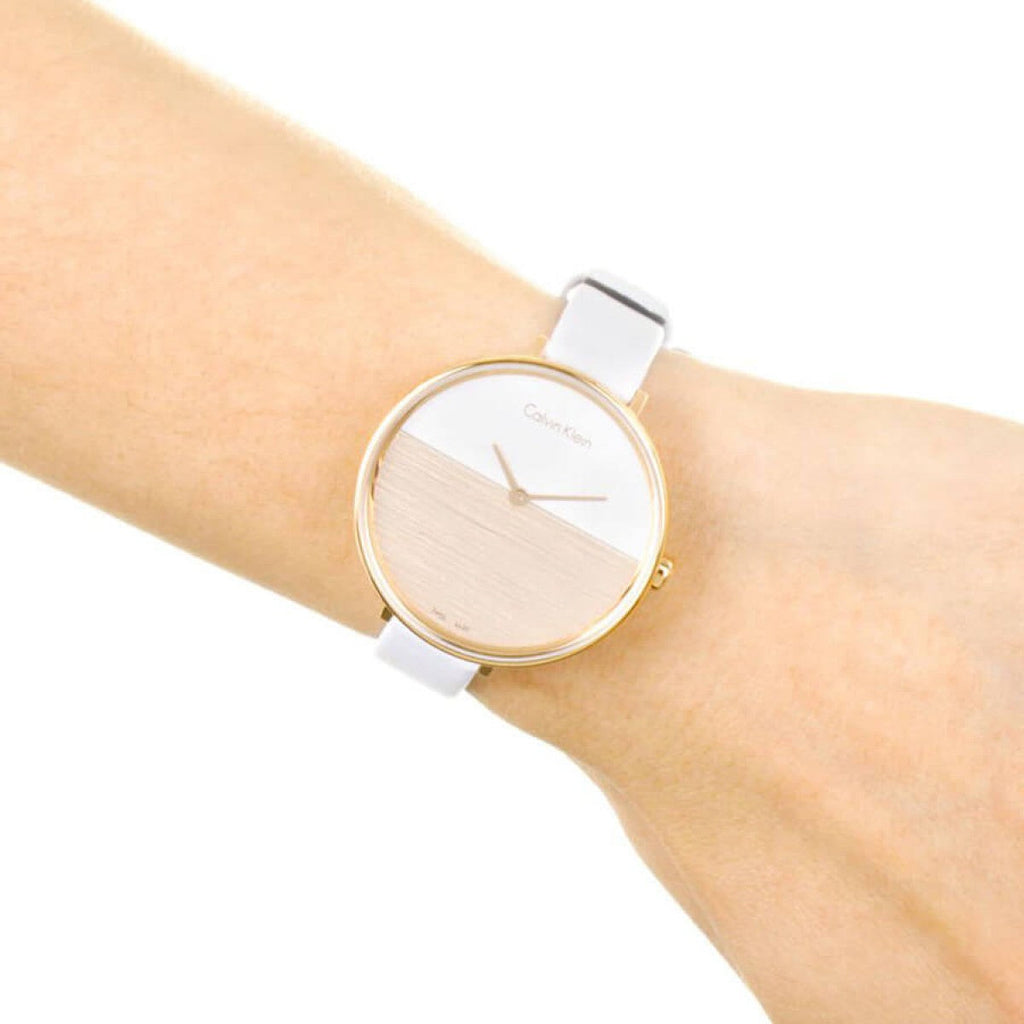 Calvin Klein Rise White Dial White Leather Strap Watch for Women - K7A236LH Buy Now By Calvin Klein