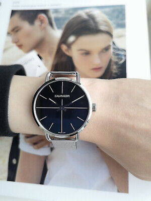 Calvin Klein Even Black Dial Silver Mesh Bracelet Watch for Women - K7B23121