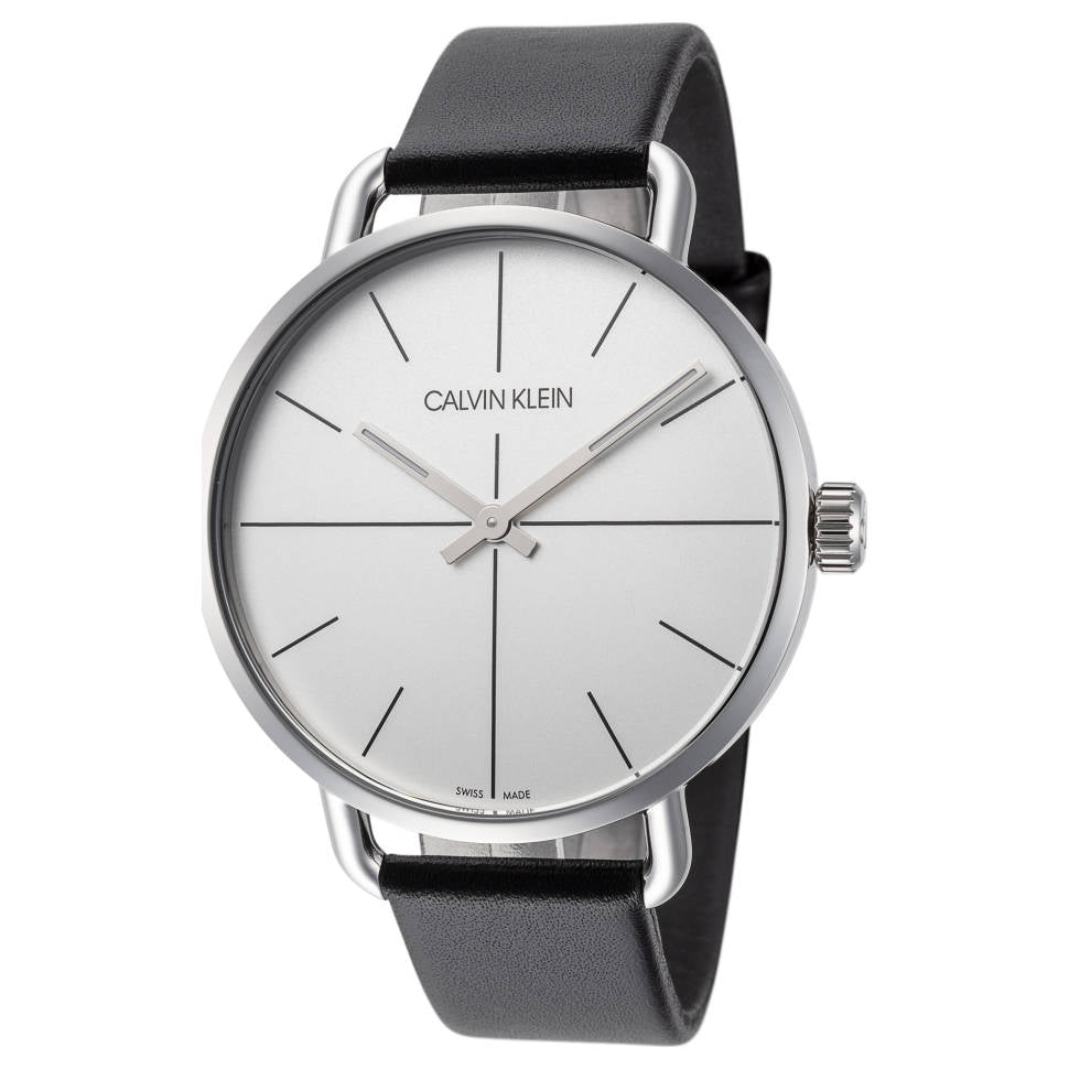 Calvin Klein Even Silver Dial Black Leather Strap Watch for Men - K7B211CY Buy Now By Calvin Klein