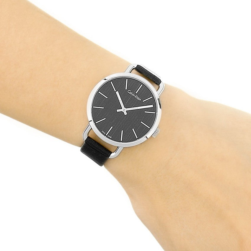 Calvin Klein Even Black Dial Black Leather Strap Watch for Women - K7B231C1 Buy Now By Calvin Klein