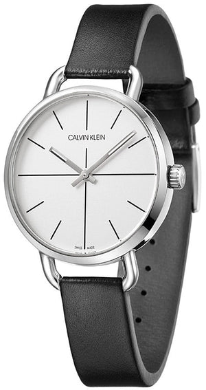 Calvin Klein Evan White Dial Black Leather Strap Watch for Women - K7B231CY Buy Now By Calvin Klein