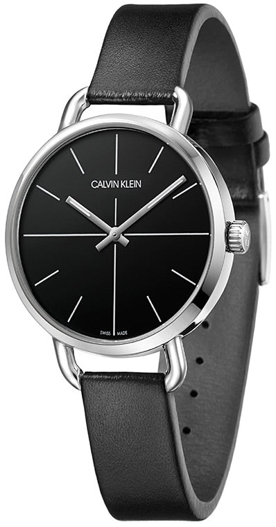 Calvin Klein Even Black Dial Black Leather Strap Watch for Women - K7B231CZ Buy Now By Calvin Klein