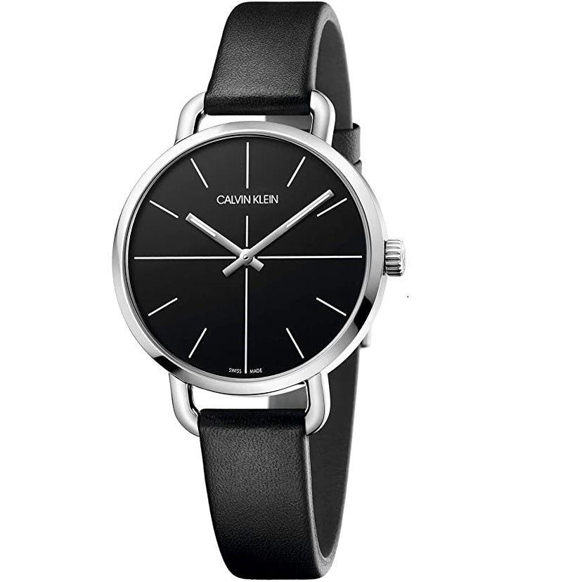 Calvin Klein Even Black Dial Black Leather Strap Watch for Women - K7B231CZ Buy Now By Calvin Klein