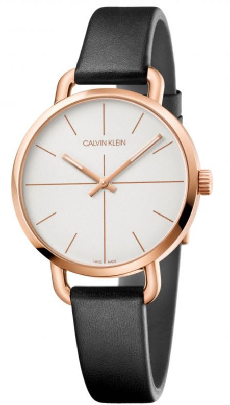 Calvin Klein Even White Dial Black Leather Strap Watch for Women - K7B236C6 Buy Now By Calvin Klein