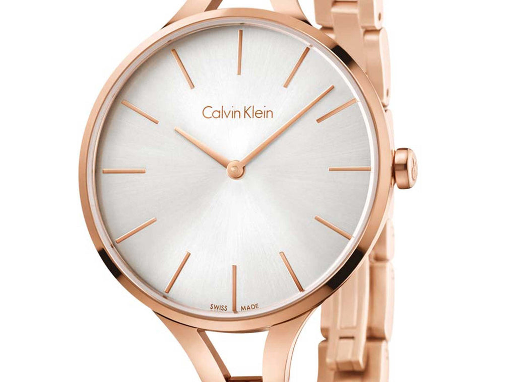 Calvin Klein Graphic Silver Dial Rose Gold Steel Strap Watch for Women - K7E23646 Buy Now By Calvin Klein