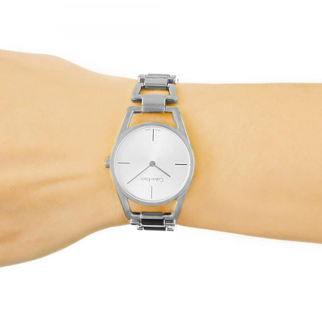 Calvin Klein Dainty Silver Dial Silver Steel Strap Watch for Women - K7L23146