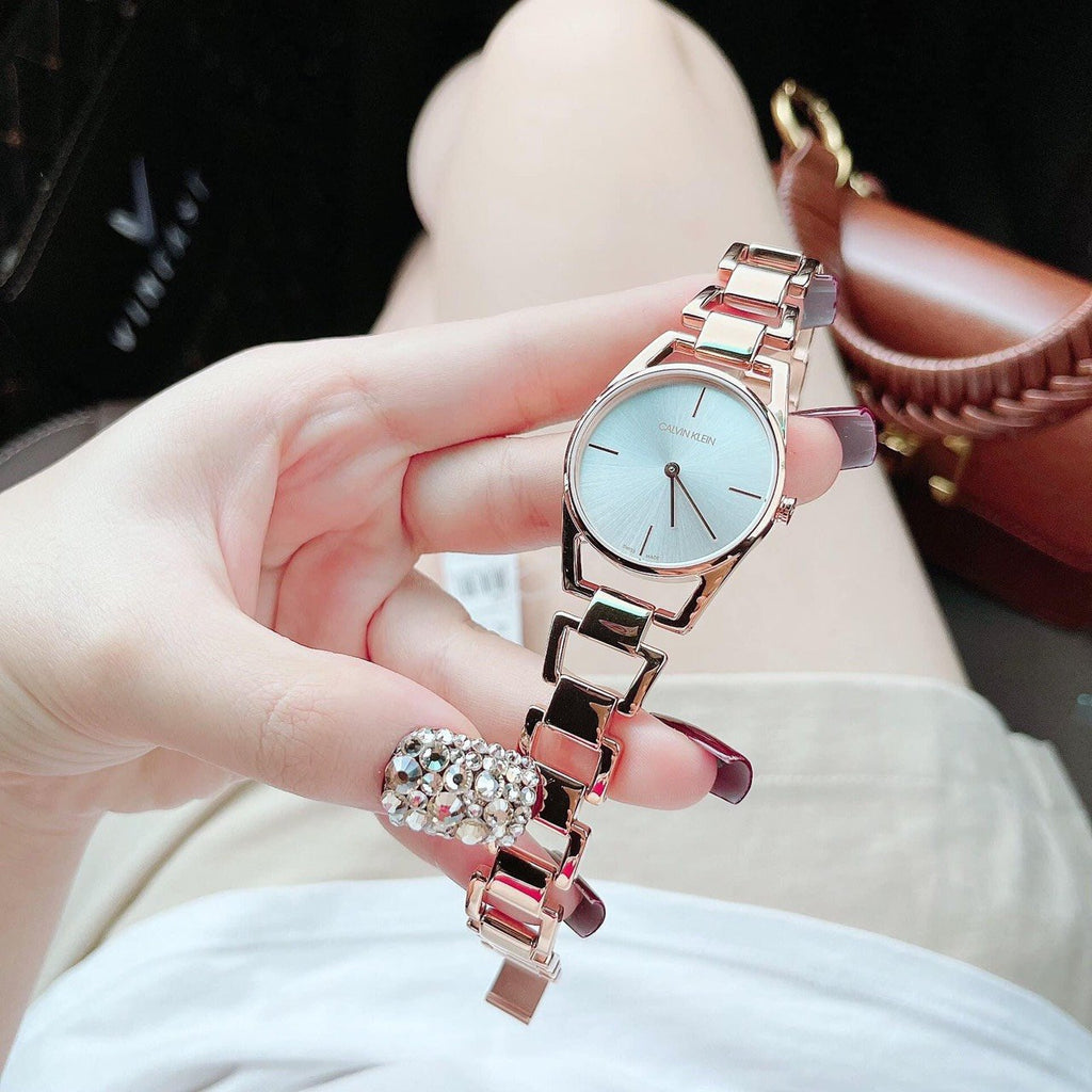 Calvin Klein Snake Silver Dial Rose Gold Steel Strap Watch For Women - K6E23646 Buy Now By Calvin Klein