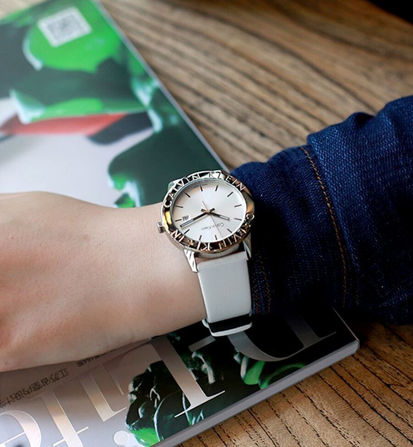 Calvin Klein Steady Silver Dial White Leather Strap Watch for Women - K7Q211L6 Buy Now By Calvin Klein