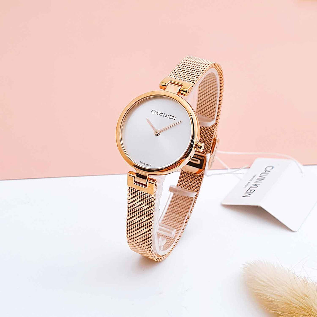 Calvin Klein Authentic Silver Dial Rose Gold Mesh Bracelet Watch for Women - K8G23626 Buy Now By Calvin Klein