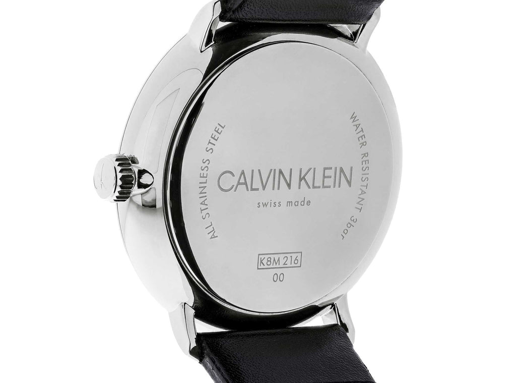 Calvin Klein Minimal Silver Dial Black Leather Strap Watch for Men - K3M211CY Buy Now By Calvin Klein