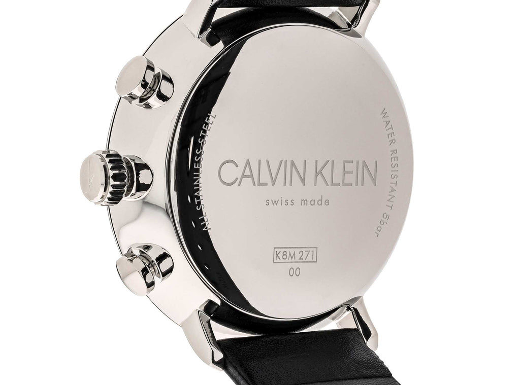 Calvin Klein High Noon Chronograph White Dial Black Leather Strap Watch for Men - K8M271C6 Buy Now By Calvin Klein