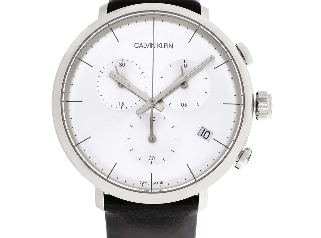 Calvin Klein High Noon Chronograph White Dial Black Leather Strap Watch for Men - K8M271C6 Buy Now By Calvin Klein