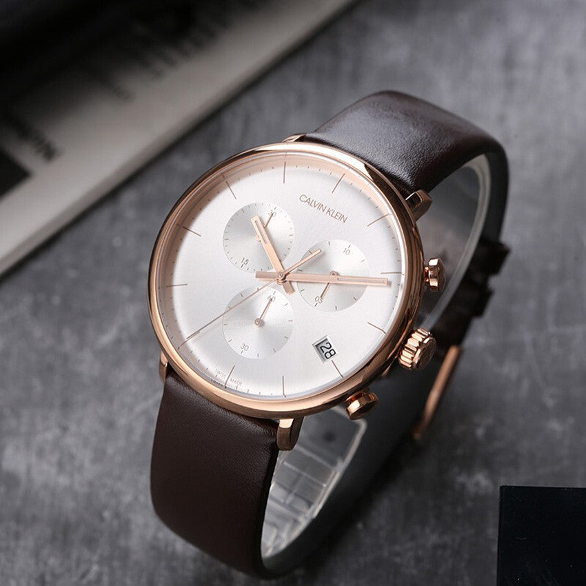 Calvin Klein High Noon Silver Dial Brown Leather Strap Watch for Men - K8M276G6 Buy Now By Calvin Klein