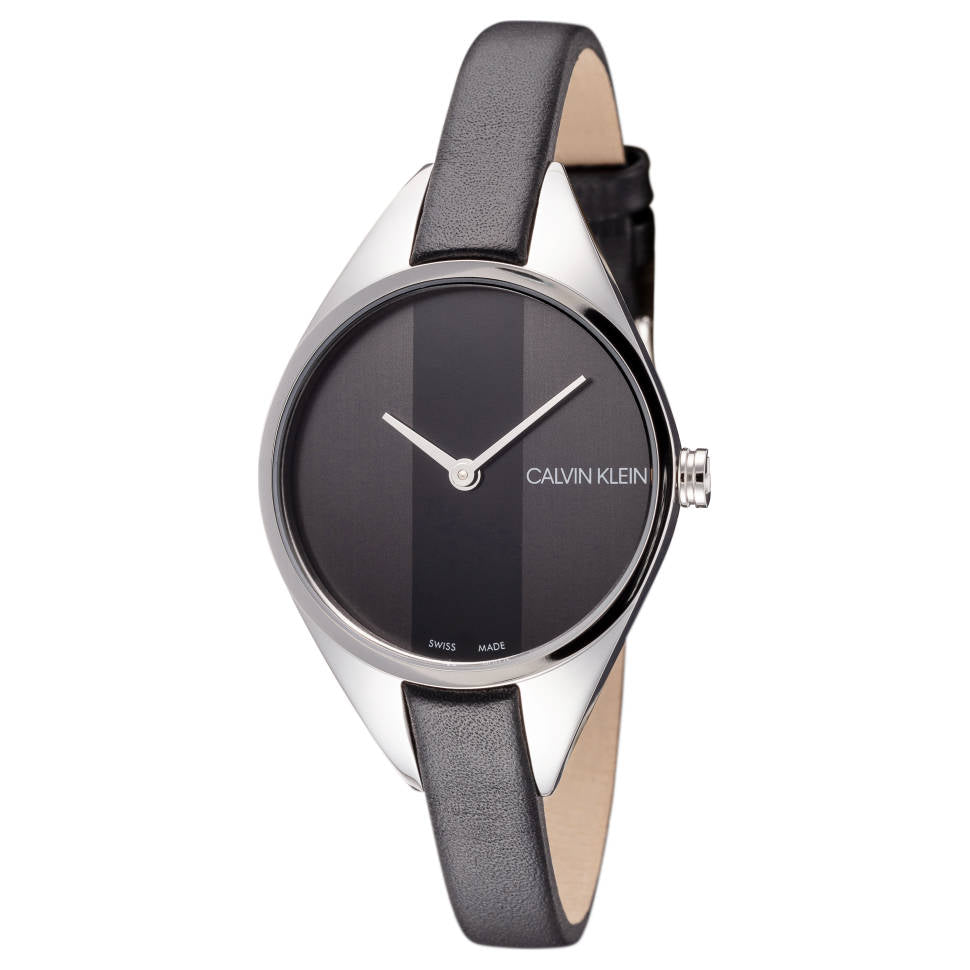 Calvin Klein Rebel Black Grey Dial Black Leather Strap Watch for Women - K8P231C1 Buy Now By Calvin Klein