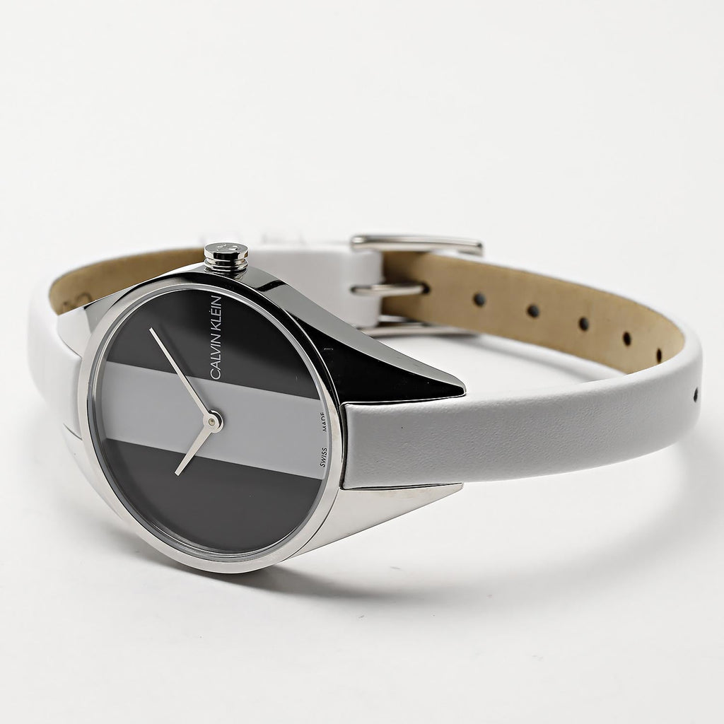 Calvin Klein Rebel White Black Dial White Leather Strap Watch for Women - K8P231L1 Buy Now By Calvin Klein