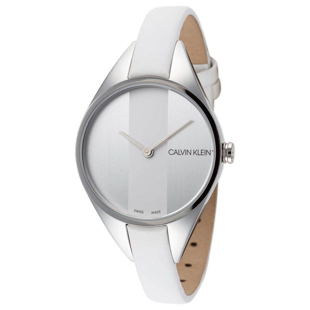 Calvin Klein Rebel White Dial White Leather Strap Watch for Women - K8P231L6 Buy Now By Calvin Klein