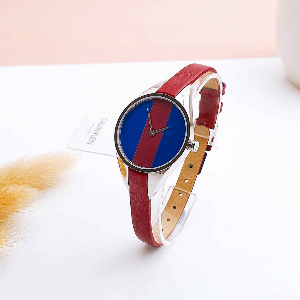 Calvin Klein Rebel Blue Maroon Dial Maroon Leather Strap Watch for Women - K8P231UN Buy Now By Calvin Klein