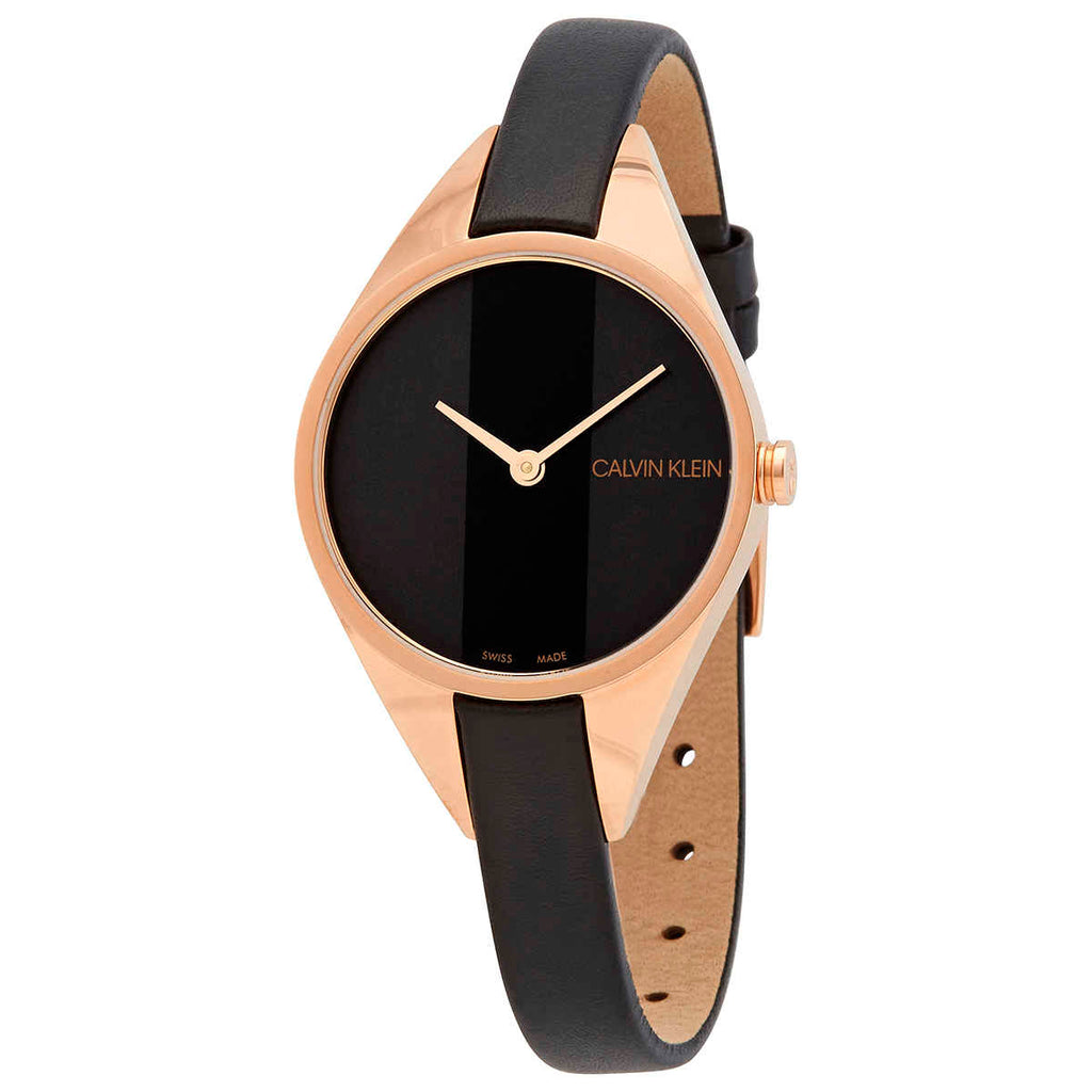 Calvin Klein Rebel Black Dial Black Leather Strap Watch for Women - K8P236C1 Buy Now By Calvin Klein