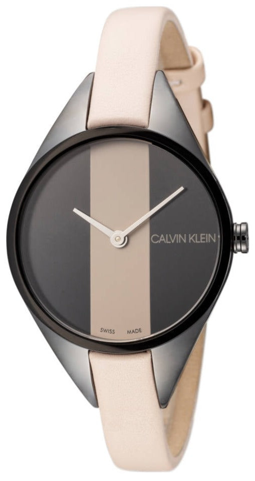 Calvin Klein Rebel Cream Black Dial Cream Leather Strap Watch for Women - K8P237X1 Buy Now By Calvin Klein