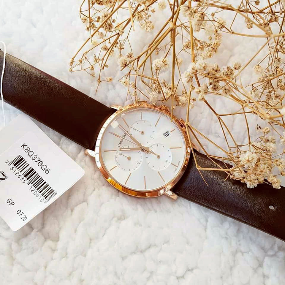 Calvin Klein Posh Chronograph White Dial Brown Leather Strap Watch for Men - K8Q376G6 Buy Now By Calvin Klein