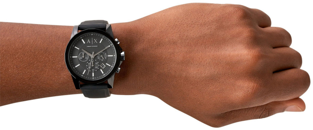 Armani Exchange Outerbanks Chronograph Black Dial Black Silicone Strap Watch For Men - AX1326 Buy Now By Armani Exchange