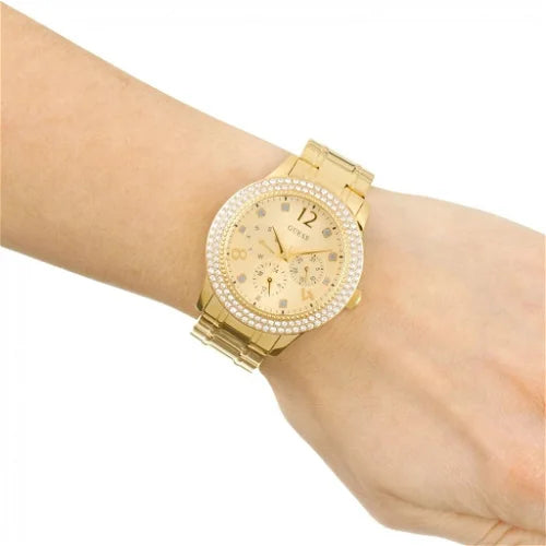 Guess Bedazzle Diamonds Gold Dial Gold Steel Strap Watch For Women - W1097L2 Buy Now By Guess