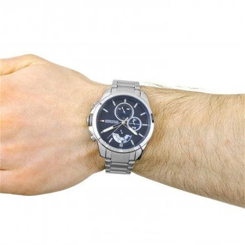 Tommy Hilfiger Decker Quartz Blue Dial Silver Steel Strap Watch for Men - 1791348 Buy Now By Tommy Hilfiger