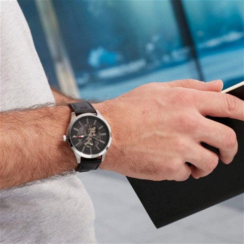 Tommy Hilfiger Spencer Skeleton Black Dial Black Leather Strap Watch for Men - 1791641 Buy Now By Tommy Hilfiger