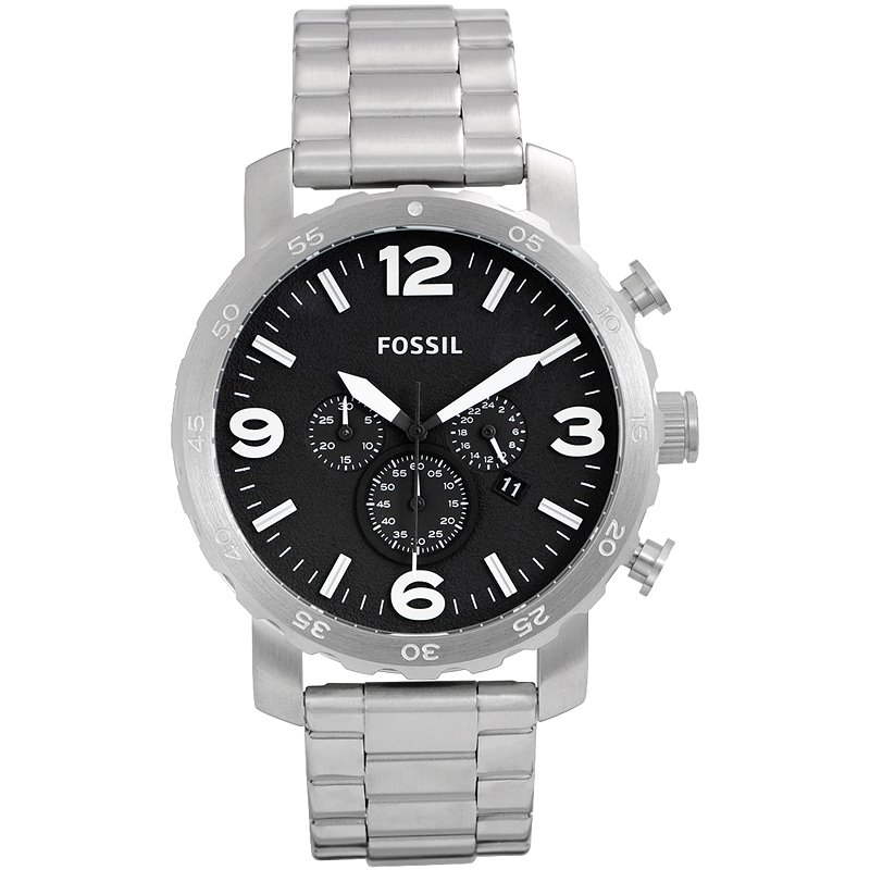 Fossil Nate Chronograph Black Dial Silver Steel Strap Watch for Men - JR1353 Buy Now By Fossil