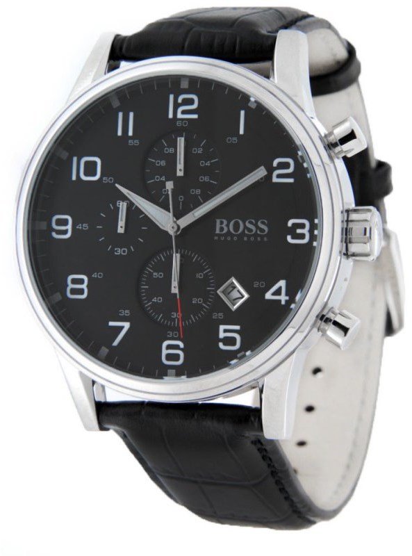 Hugo Boss Aeroliner Chronograph Black Dial Black Leather Strap Watch For Men - 1512448 Buy Now By Hugo Boss